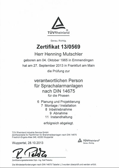 Zertifikat Egner Mutschler Emmendingen TUEV Rheinland