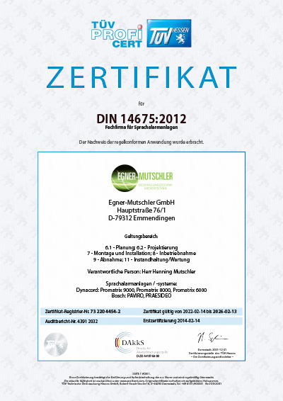 Zertifikat Tuev pro cert Egner Mutschler GmbH